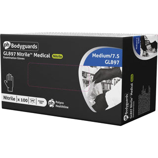 GL897 Black Nitrile Disposable Gloves, Box of 100